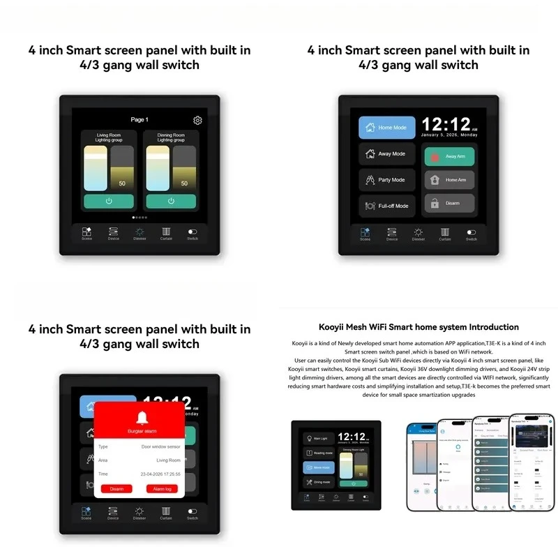 2026 4-inch gateway remote control WIFI 3/4-way smart switch for home multifunctional touchscreen control switch, 240V