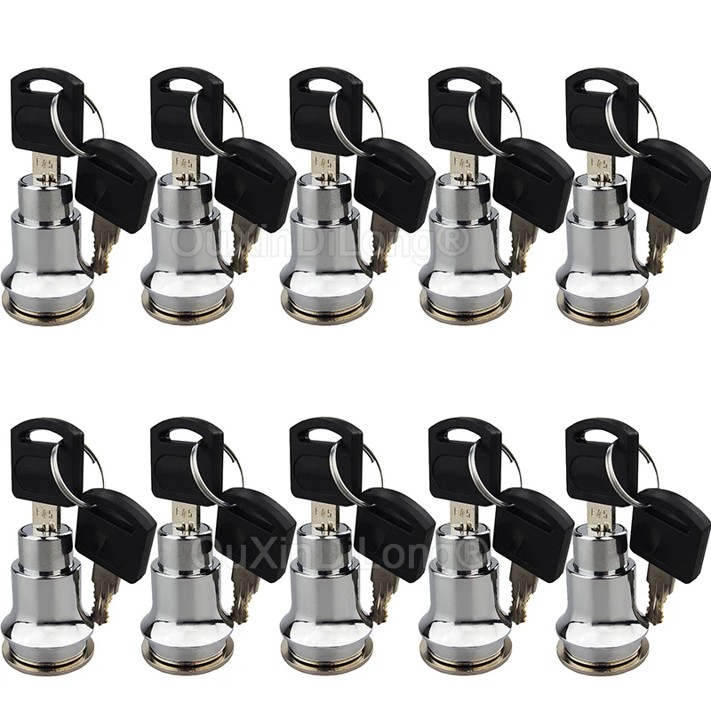 

Brand New 10PCS Zinc Alloy Glass Cabinet Locks Jewelry Showcase Cabinet Door Push Locks Keys Alike for 5~8mm/0.19"~0.31" Chromed