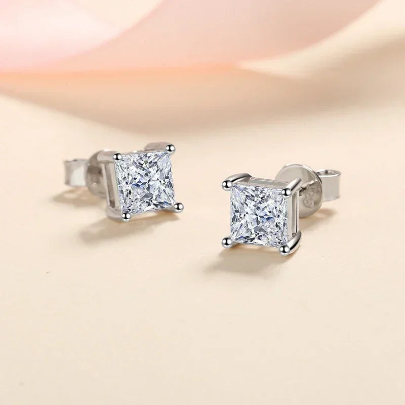 NeeTim 1ct Princess Cut Moissanite Earrings for Women S925 Sterling Silver with Gold Plated Ear Studs Wedding Party Fine Jewelry