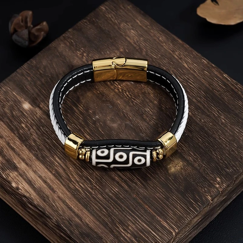 

Titanium Steel Ceramic Bracelet, Tibetan Nine-eye Leather, Men's Retro New Chinese Ethnic Style Woven Couple Bracelet