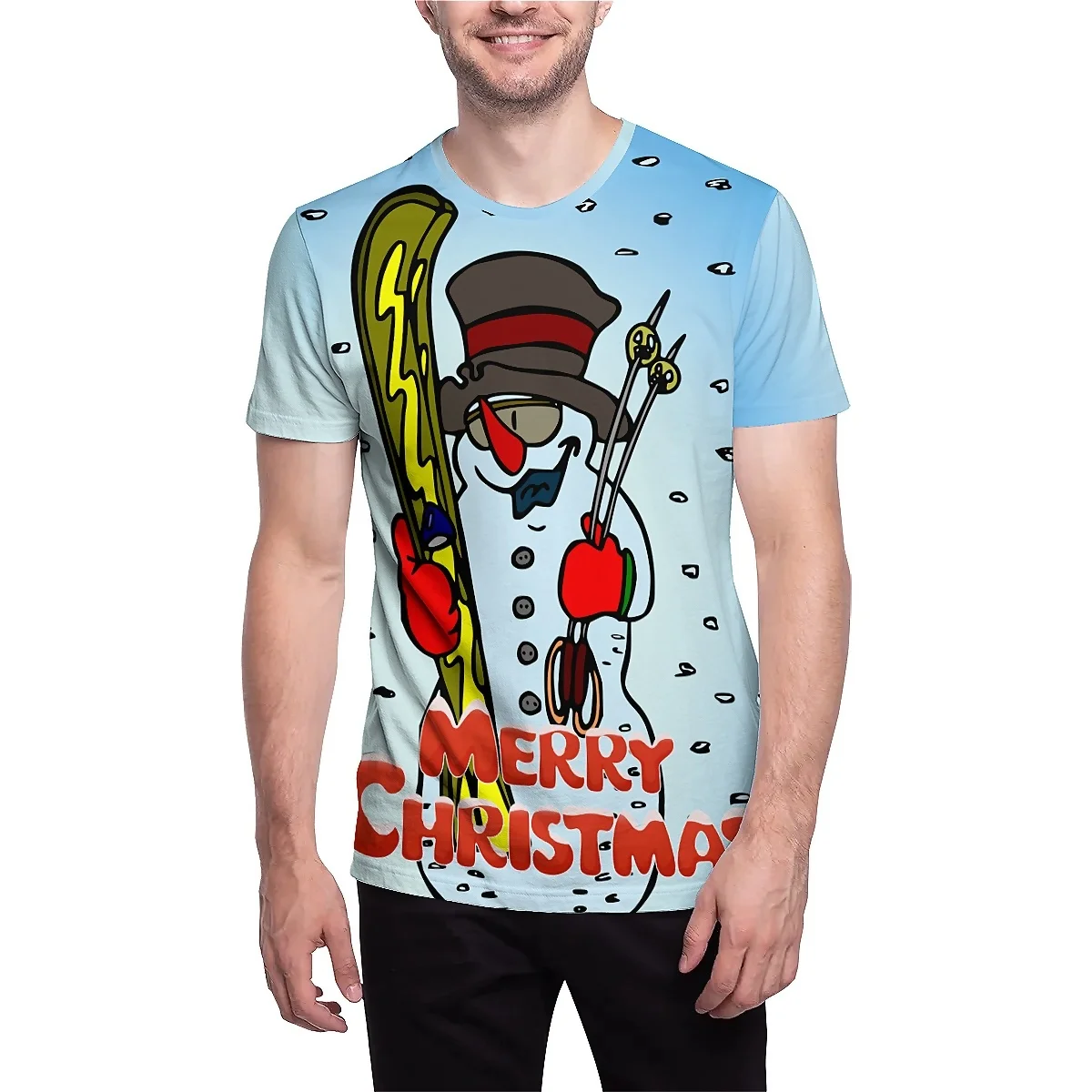 LIASOSO Unisex Round Neck Christmas T-Shirt Mens Fun 3D Printed Cartoon Design Perfect for Any Occasion