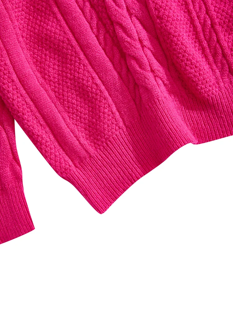 ONELINK Solid Hot Pink Turtleneck Plus Size Women 2022 Autumn Winter Pullover Sweater Cable Pattern Knit Oversize Clothing Tops