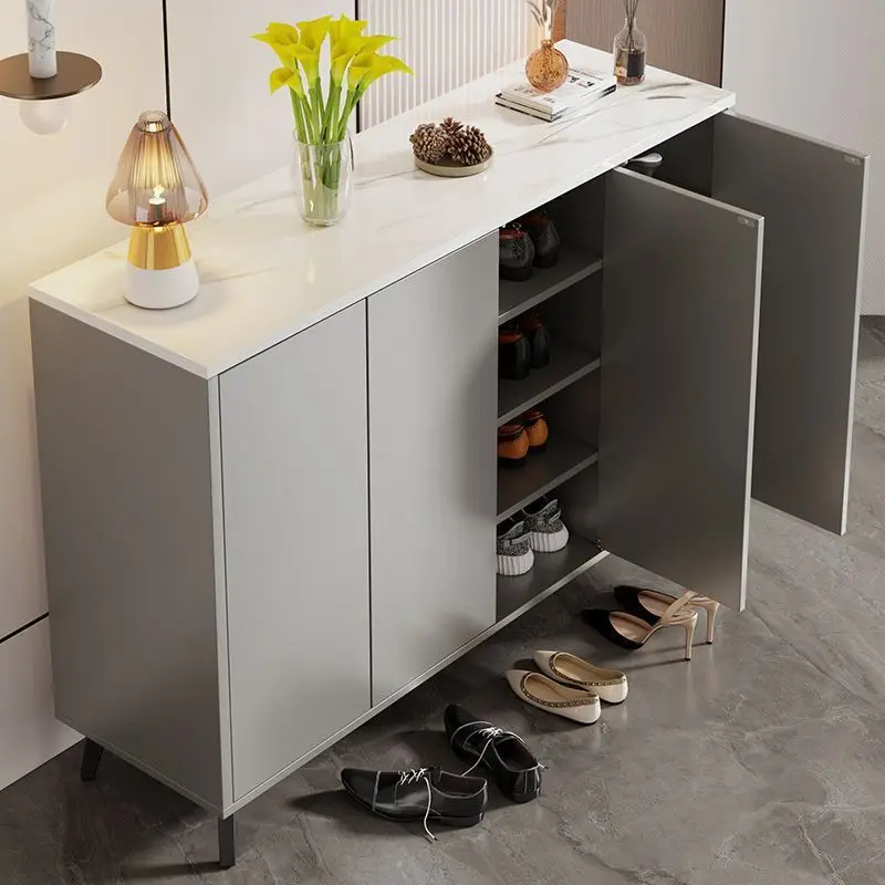 Light luxury shoe cabinet household imitation rock slab door cream wind home storage living room large capacity entrance shoe