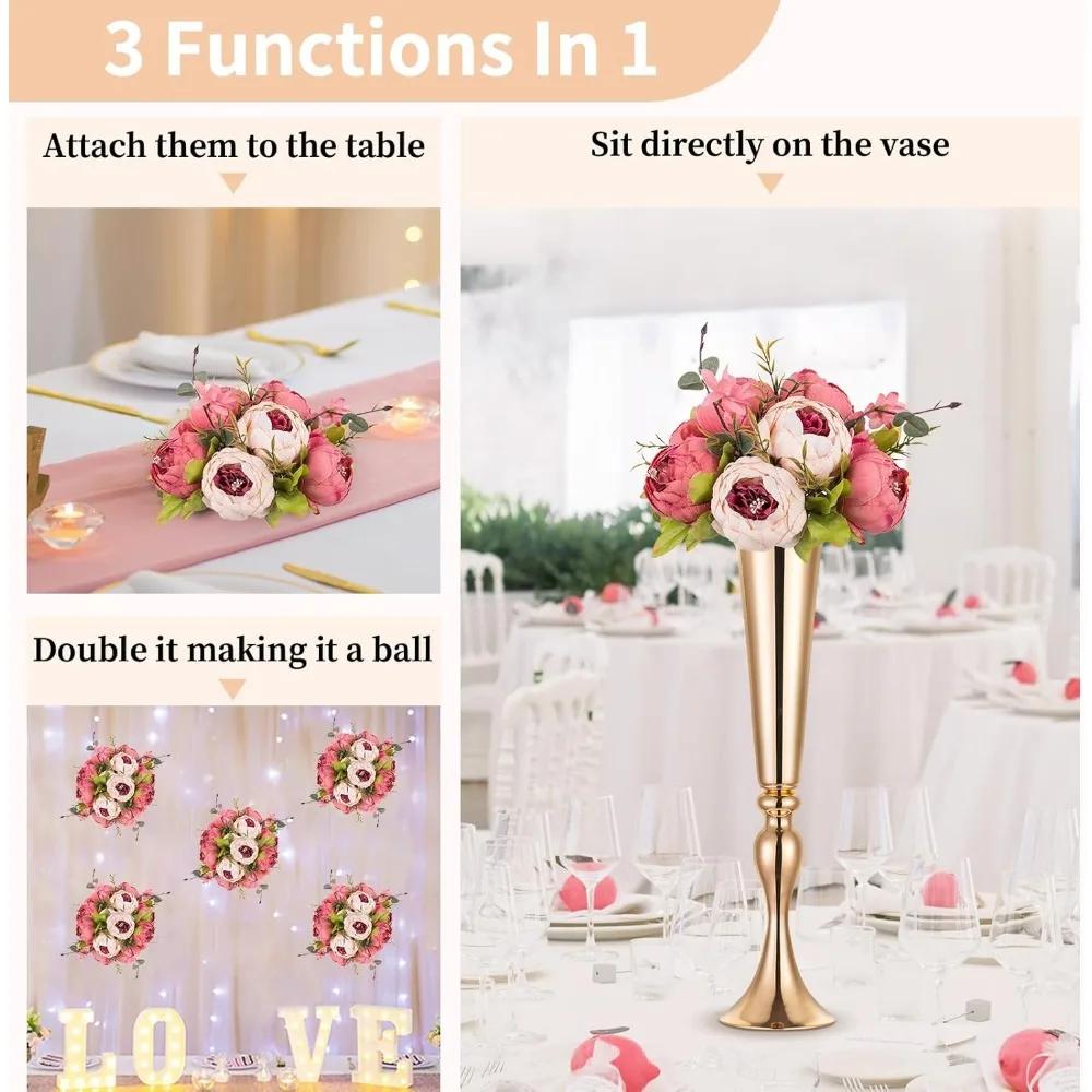 Centre de table boule de fleurs de mariage, 10 pièces de 9.4 pouces de diamètre, pivoine artificielle rose foncé, boule de fleurs artificielles, décorations de mariage