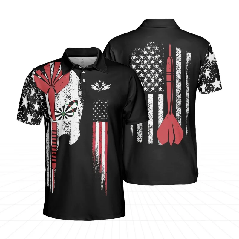 Camiseta Polo de Camuflaje 3D Print America para Hombre, Camisetas Personalizadas con Patrón de Dardos, Camisetas de Verano Holgadas y Deportivas de Manga Corta con Cuello Redondo