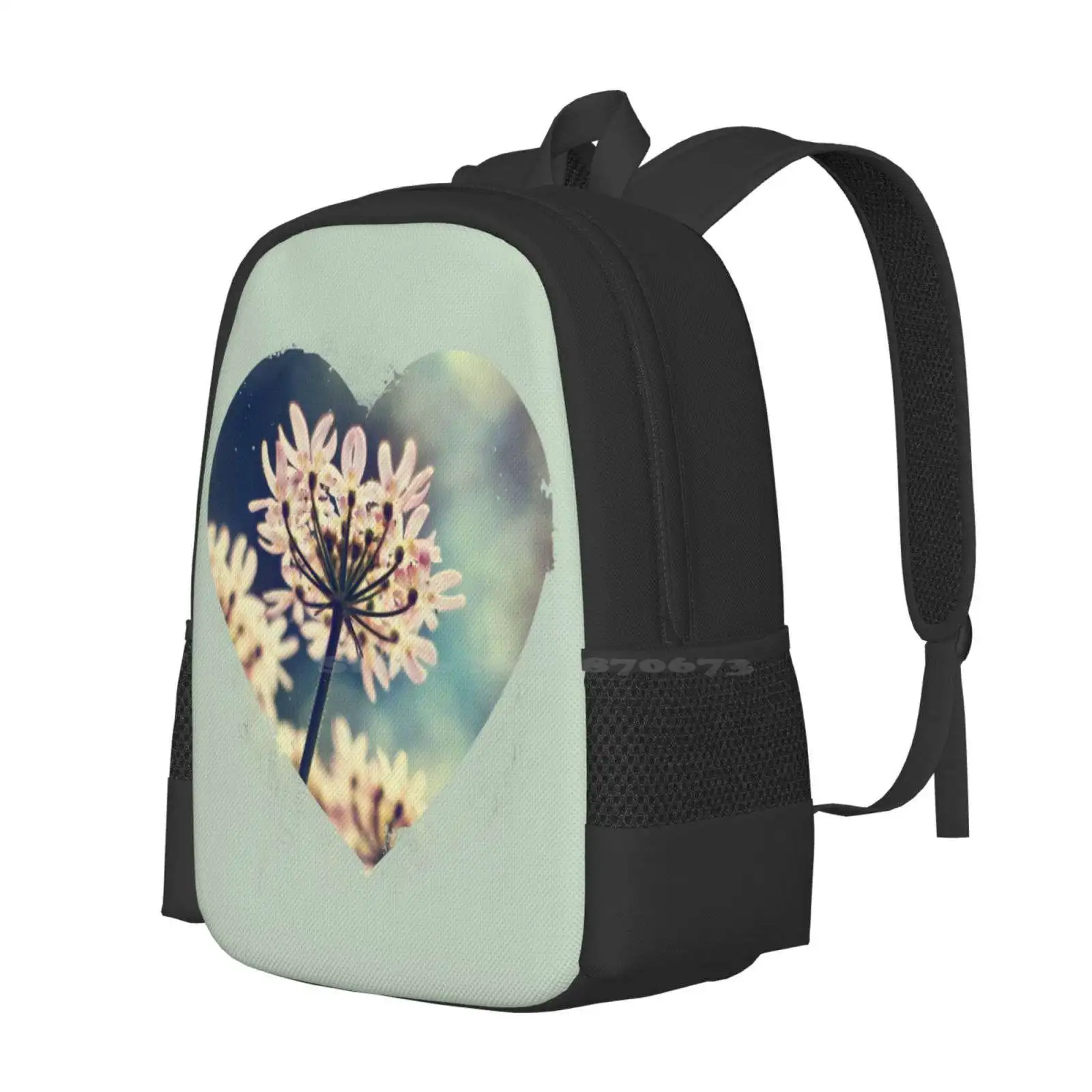 Queen Annes Lace Flowers 3D Print Design Backpack Student Bag Queen Annes Lace Flowers Floral Pastel Pink Vintage Dof Depth Of