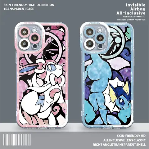 Pokemon Pikachu Eevee Color Art Case for iPhone 13 14 15 Pro Max X 8 Plus 12 Mini 7 6s 11 Pro XS SE XR Back Transparent Soft Bag