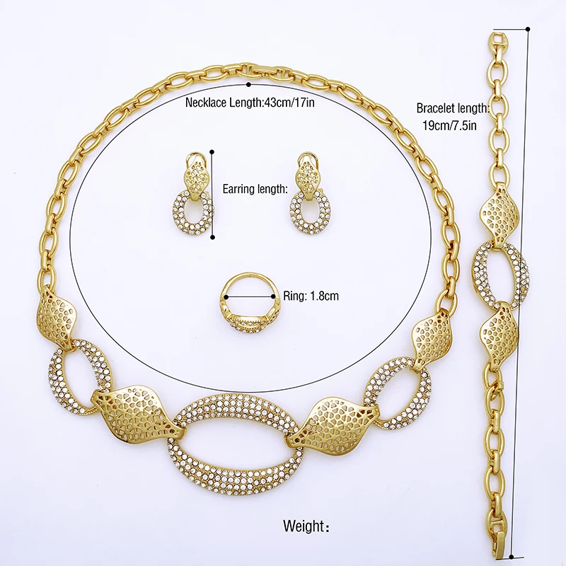 Elegant Jewelry Sets For Women Classic Design Dubai Gold Color Jewelry Round Necklaces Earrings Bracelet And Ring