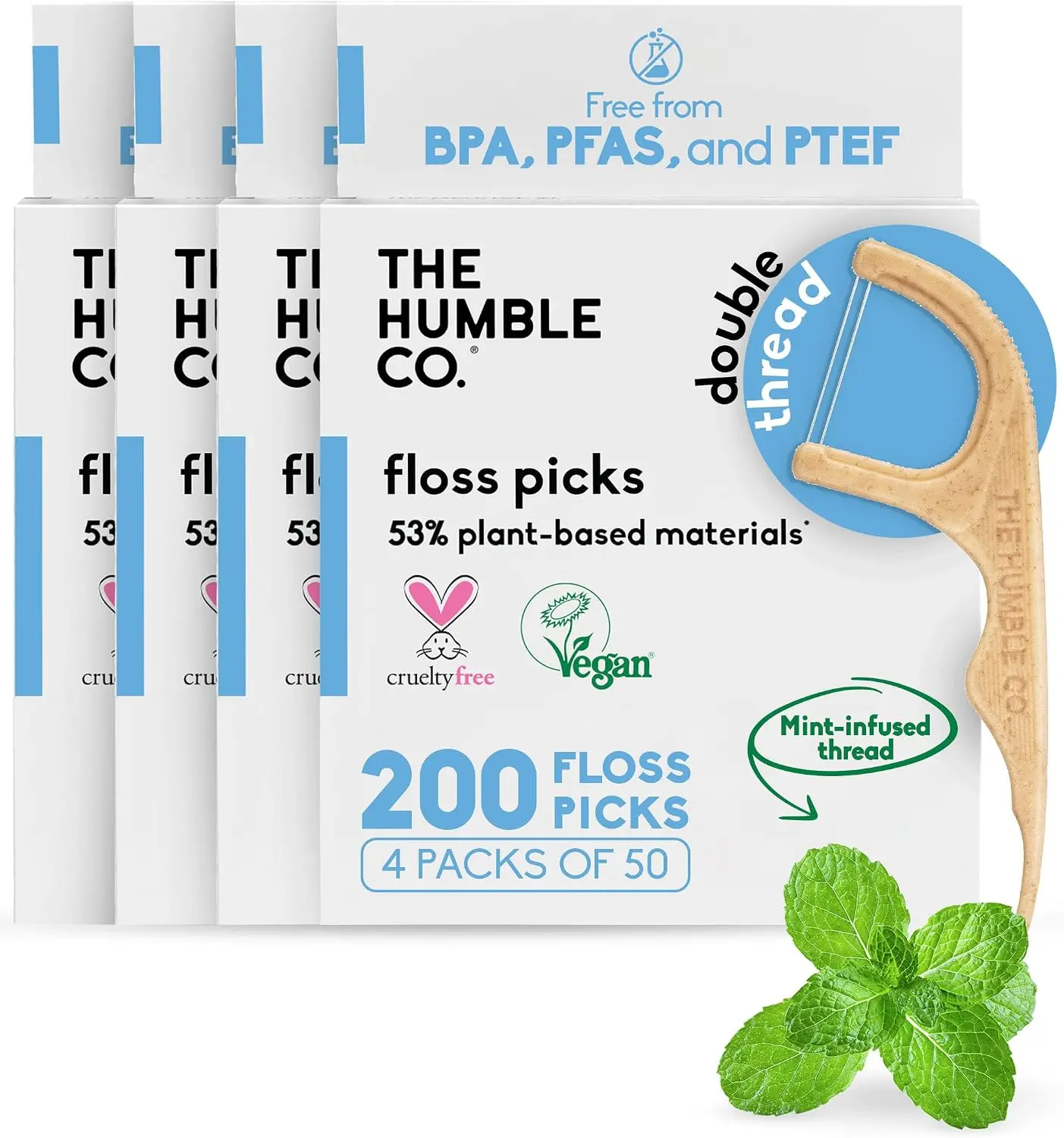 Mint Dental Floss Picks 200ct Double Thread Eco
