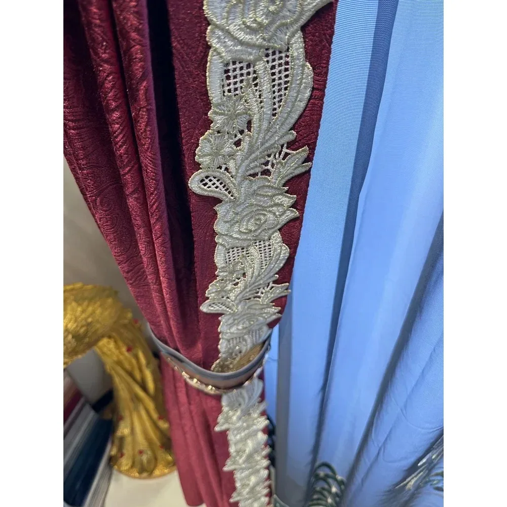 

Вышитая оконная ширма, винно-красный тисненый принт, утолщенные бархатные шторы для гостиной, спальни, французского окна, балкона