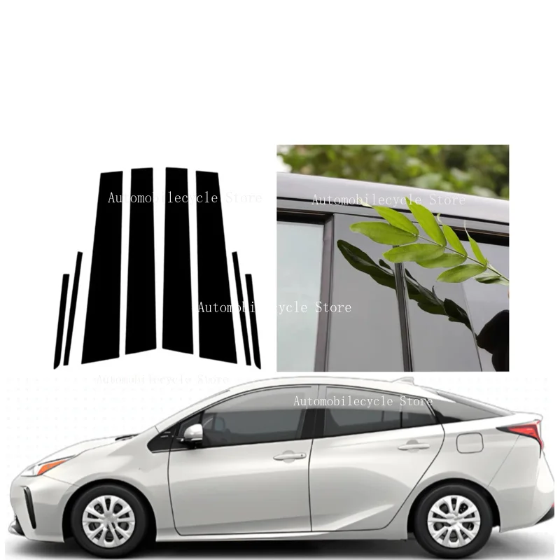 8Pcs Glossy Black Pillar Posts Fit For Toyota Prius 2016 2017 2018-2022 Window Moulding B C Center Sticker Cover Silver Carbon
