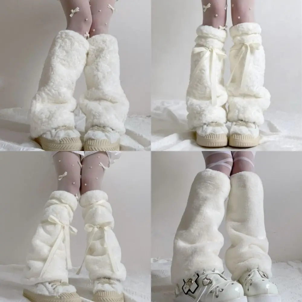 Fashion Furry Women Leg Warmers Tie-up Soft Warm Calf Cover Boot Socks Elegant Leg Protection Long Stockings for Party Street