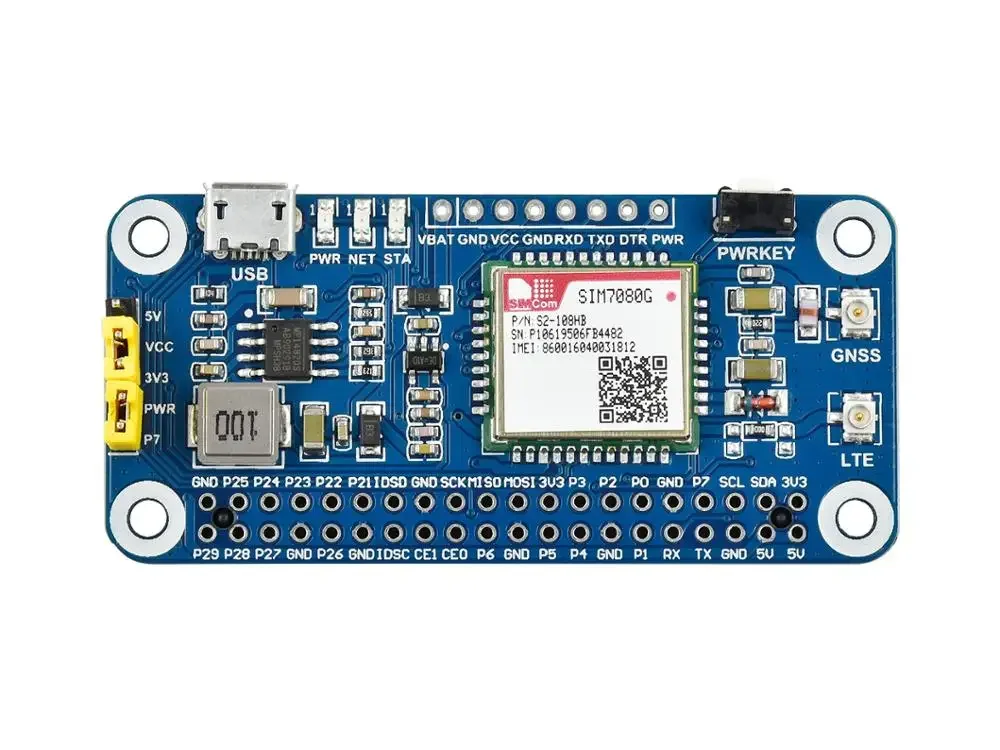 Waveshare NB-IoT/Cat-M(eMTC)/GNSS HAT for Raspberry Pi, Based on SIM7080G, Globally Applicable