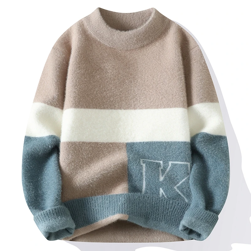 2024 winter korean style thicken mens warm sweater men fashion letter pattern sweaters Men\'s wool pullovers male size M-3XL