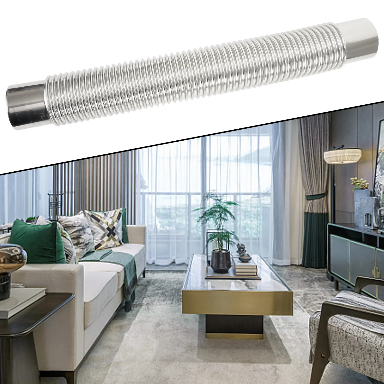 1pc Gas Water Heater Exhaust Pipe Stainless Steel Wood Stove Pipes Strong Thickened 6cmx50cm Corrugated 90-Degree Elbow-Chimney