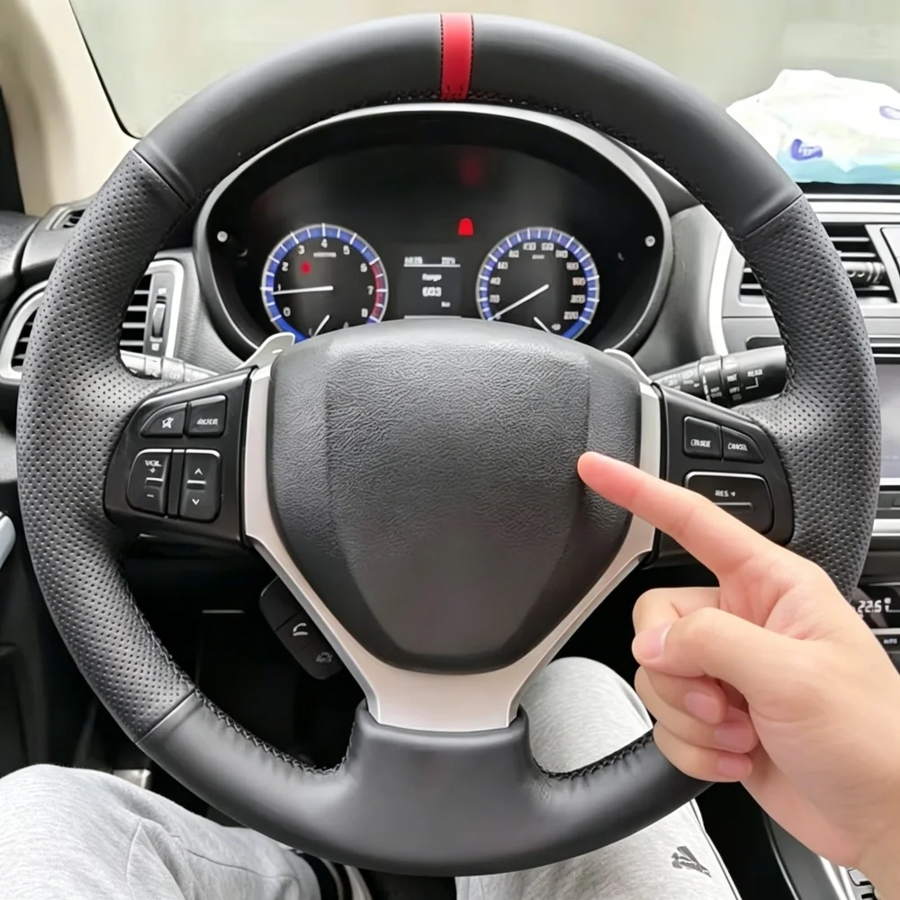 Handgeflochtener schwarzer Kunstleder-Lenkradbezug 2011 - 2017 SX4 S-CROSS Celerio Vitara 2015 - 2019 für Suzuki Swift
