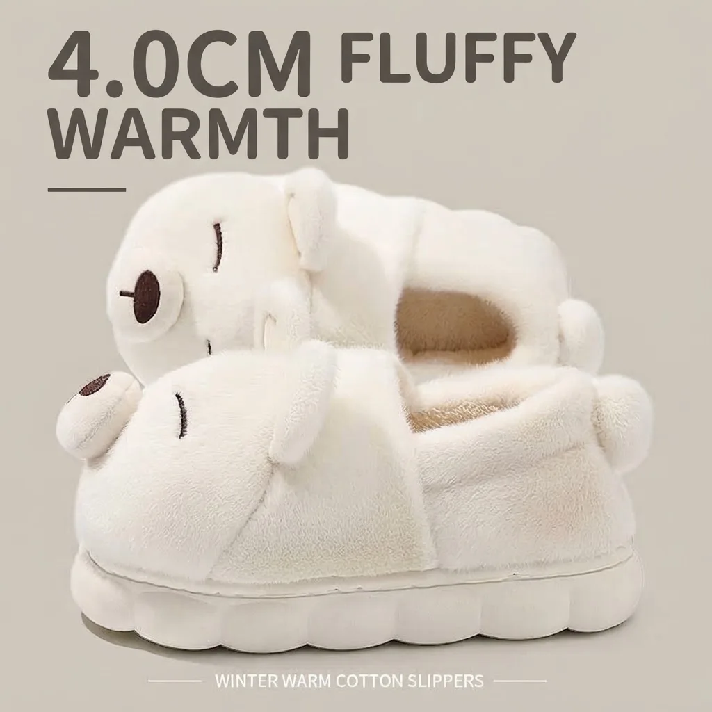 Niedliche Bären-Winter-Hausschuhe, warm, für Damen und Herren, mit dicker Sohle, weichem Plüschfutter, rutschfest, für drinnen und draußen, lässige Hausschuhe. – Detail 31