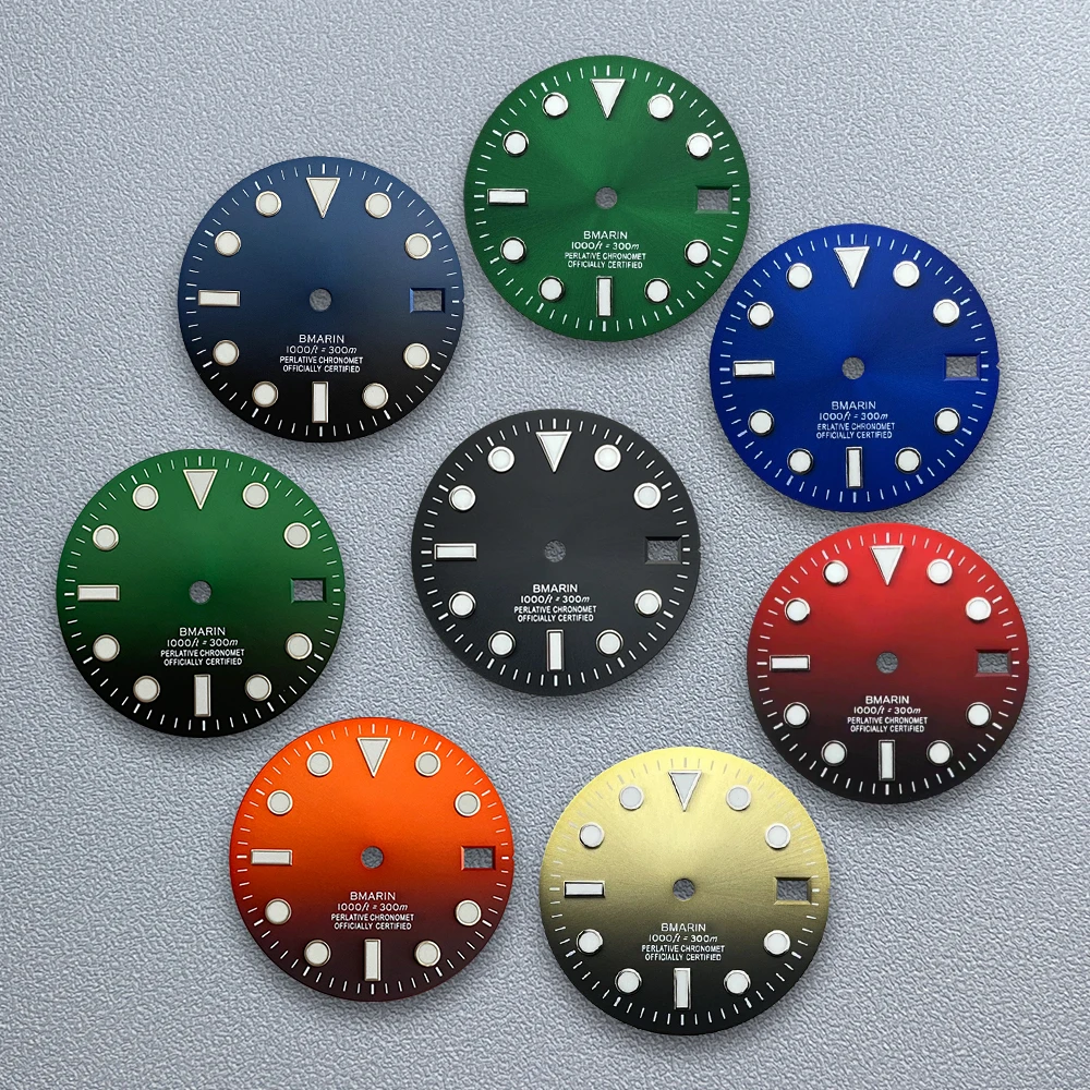 

28.5mm S Logo SUB Sunburst Dial Fit NH35/NH36/4R/7S Japanese Movement Ice Blue Luminous Watch Modification Accessories