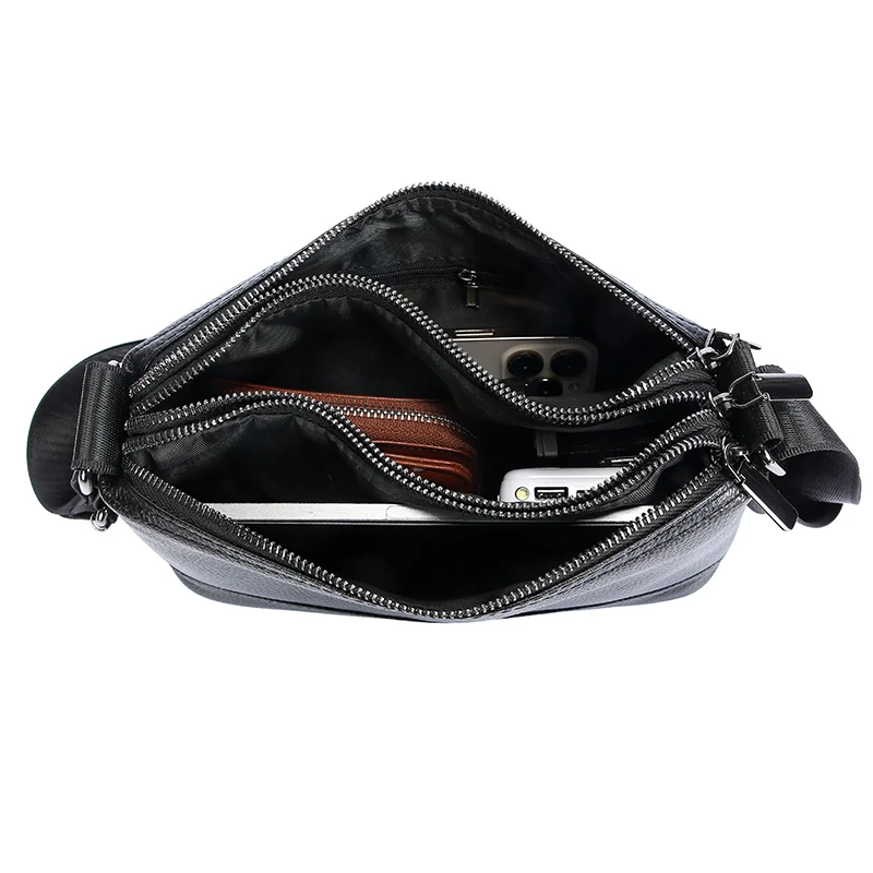 Men's genuine leather shoulder bags cowhide crossbody bags Multiple zippered compartments for men's bags bolsos para hombre 가방