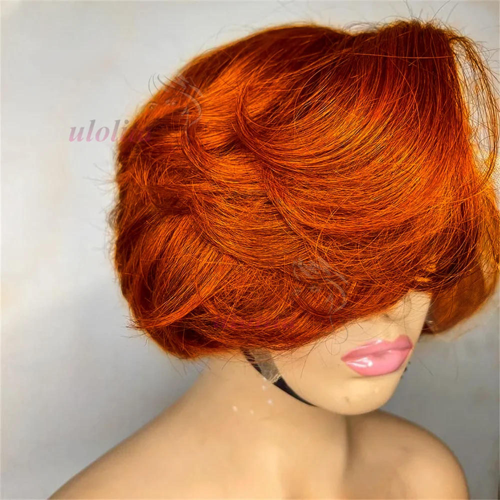 Ginger 13x4 Lace Frontal Perücke aus brasilianischem Remy Echthaar für schwarze Frauen, gewellter, vorgezupfter Haaransatz, 613 kurzer Bob mit Pony – Detail 3
