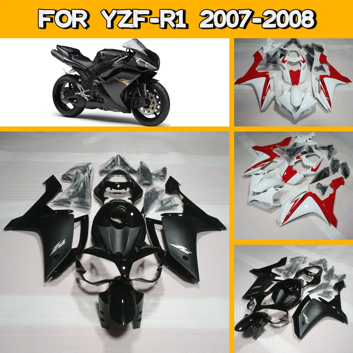 

Fairing Kit 2007 2008 YZFR1 Bodywork Custom Black White Red ABS Plastic Fairings Fit for 07 08 Yamaha YZF R1