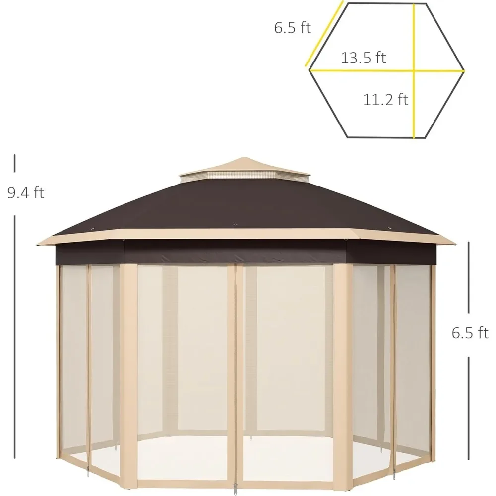 

13' x 13' Pop Up Gazebo, Hexagonal Canopy Shelter with 6 Zippered Mesh Netting, Event Tent with Strong Steel Frame for Patio Ba