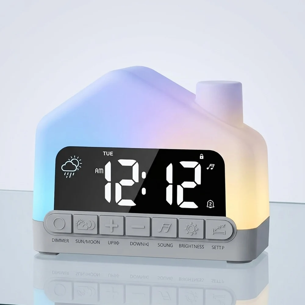 Wake Up Light Alarm Clock Color Night Light Soothing Sounds Sleep Aid Bedroom Decor Nightstand Lamp for Students Adults