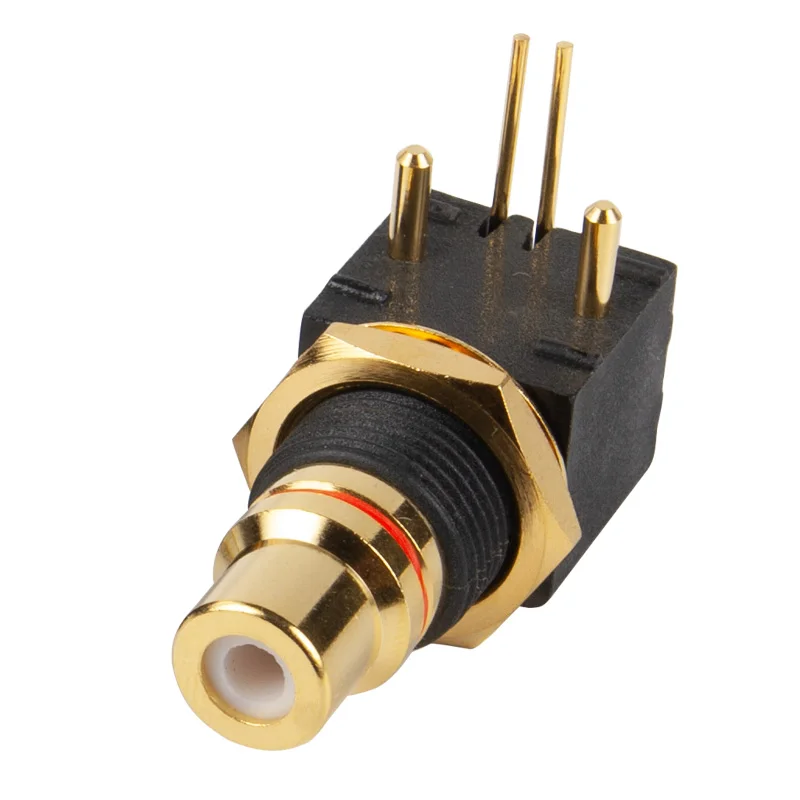 Conector de montagem PCB RCA banhado a ouro fabricado em Taiwan (90 °   Soquete de placa de solda em ângulo reto)