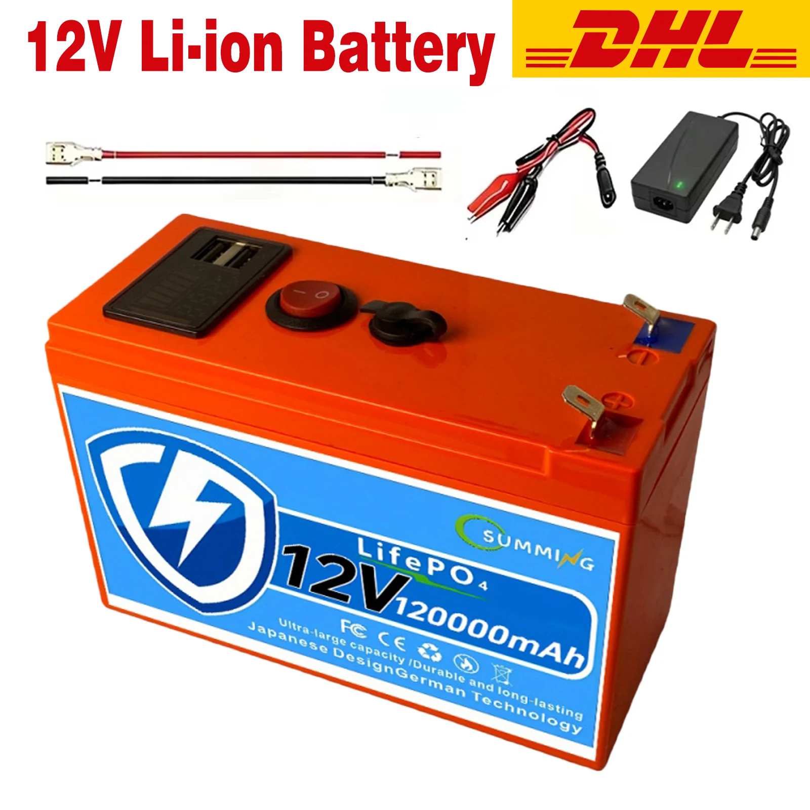 12V Lithium Battery 100Ah Nominal Capacity LiFePO4 1280Wh Battery 100A BMS Solar Portable Rechargeable 25000 Cycles