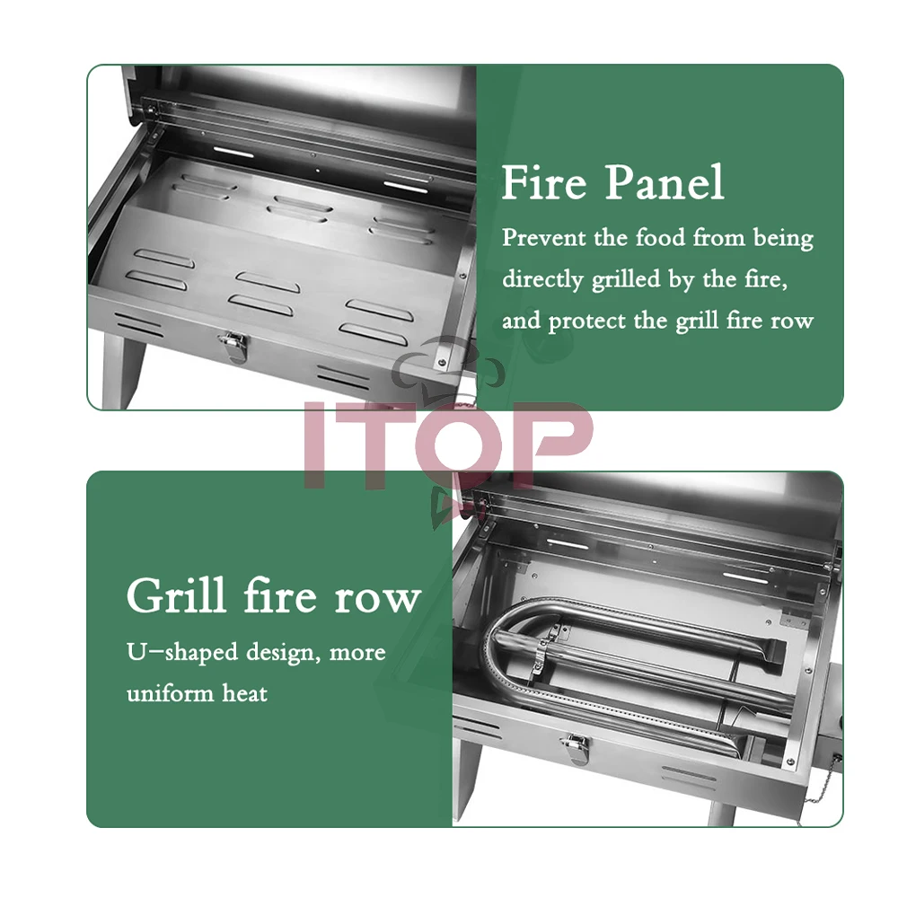 ITOP Kompor BBQ Luar Ruangan Panggangan Gas dengan Tutup Halaman Belakang Panggangan Pesta BBQ Pemanas LPG 2800 Pa 14000 BTU/H 4KW 350 ℃