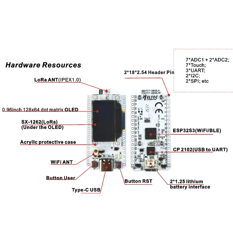 2PC Heltec WIFI  lora 32 V3 IoT with ESP32-S3FN8 Chip 0.96 inch OLED Display  Support Bluetooth WiFi Compatible with Arduino