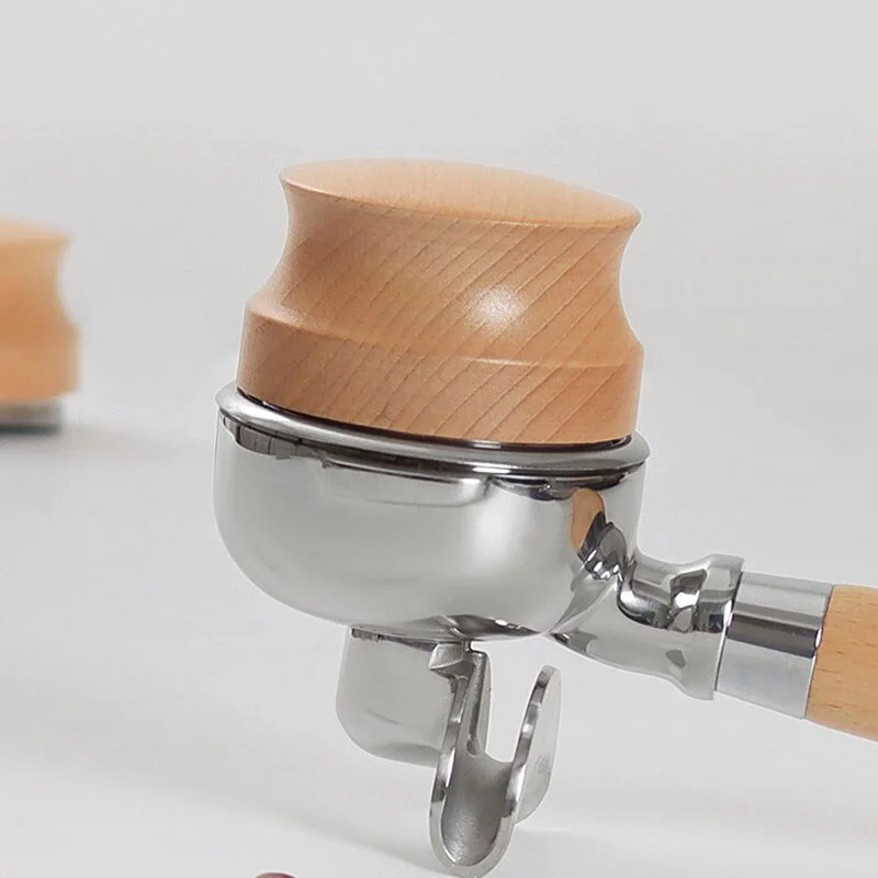 1PC 51/53/58mm Coffee Distributor, Espresso Hand Tamper, Adjustable Depth Stainless Steel Coffee Tamper with Beech Wooden Handle