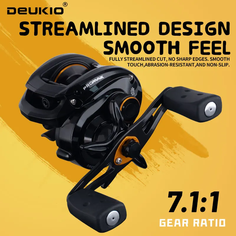 DEUKIO Baitcasting-Rolle, 7,1:1 Übersetzungsverhältnis, maximale Zugkraft 8 kg, Metallspule, Trolling-Rolle für Süßwasser, Salzwasser, Karpfenangeln, Pesca