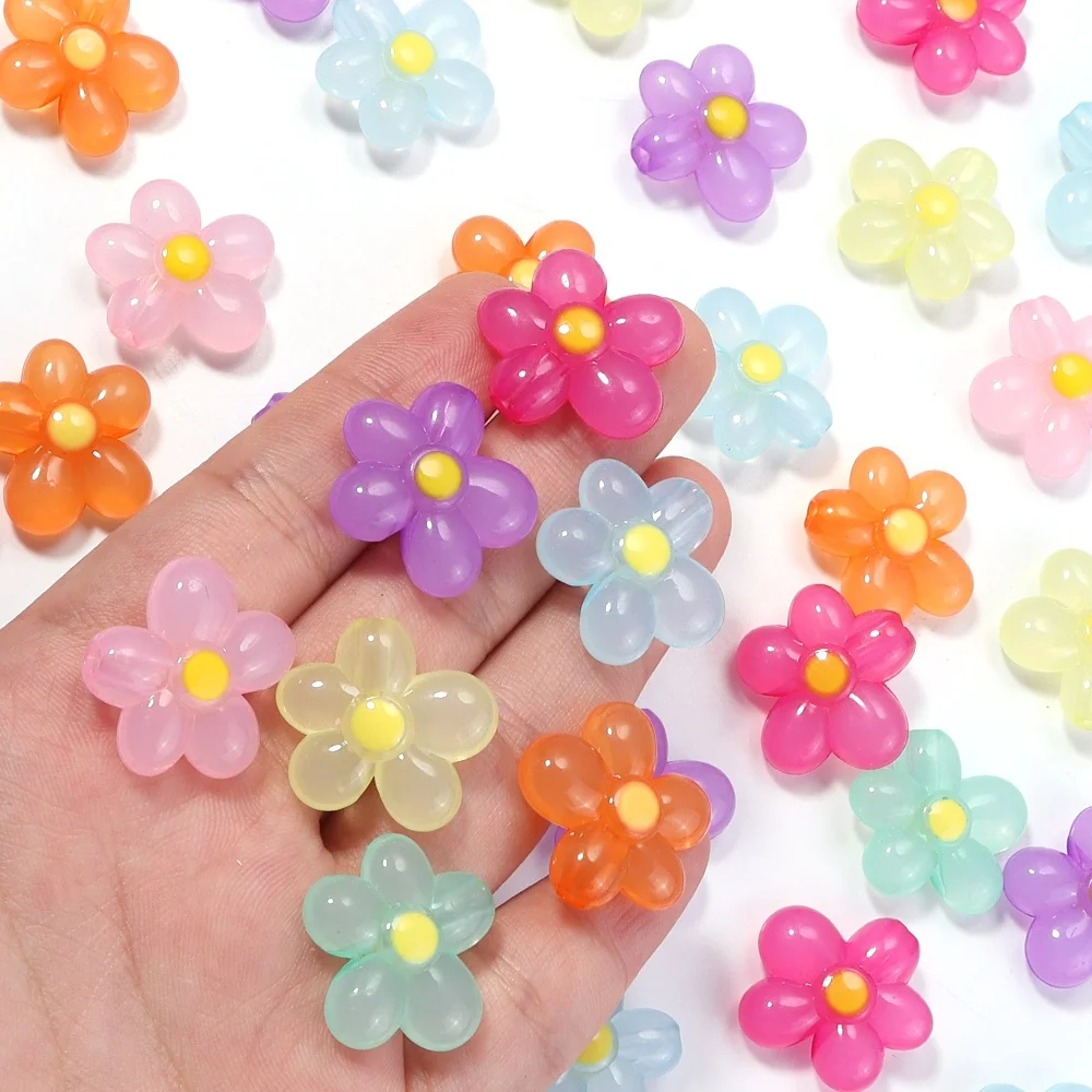 10pcs 20.5x21mm Flower Acrylic Beads Colorful Five Petals Flower Loose Beads For Jewelry Making DIY Bracelet Earrings Keychain