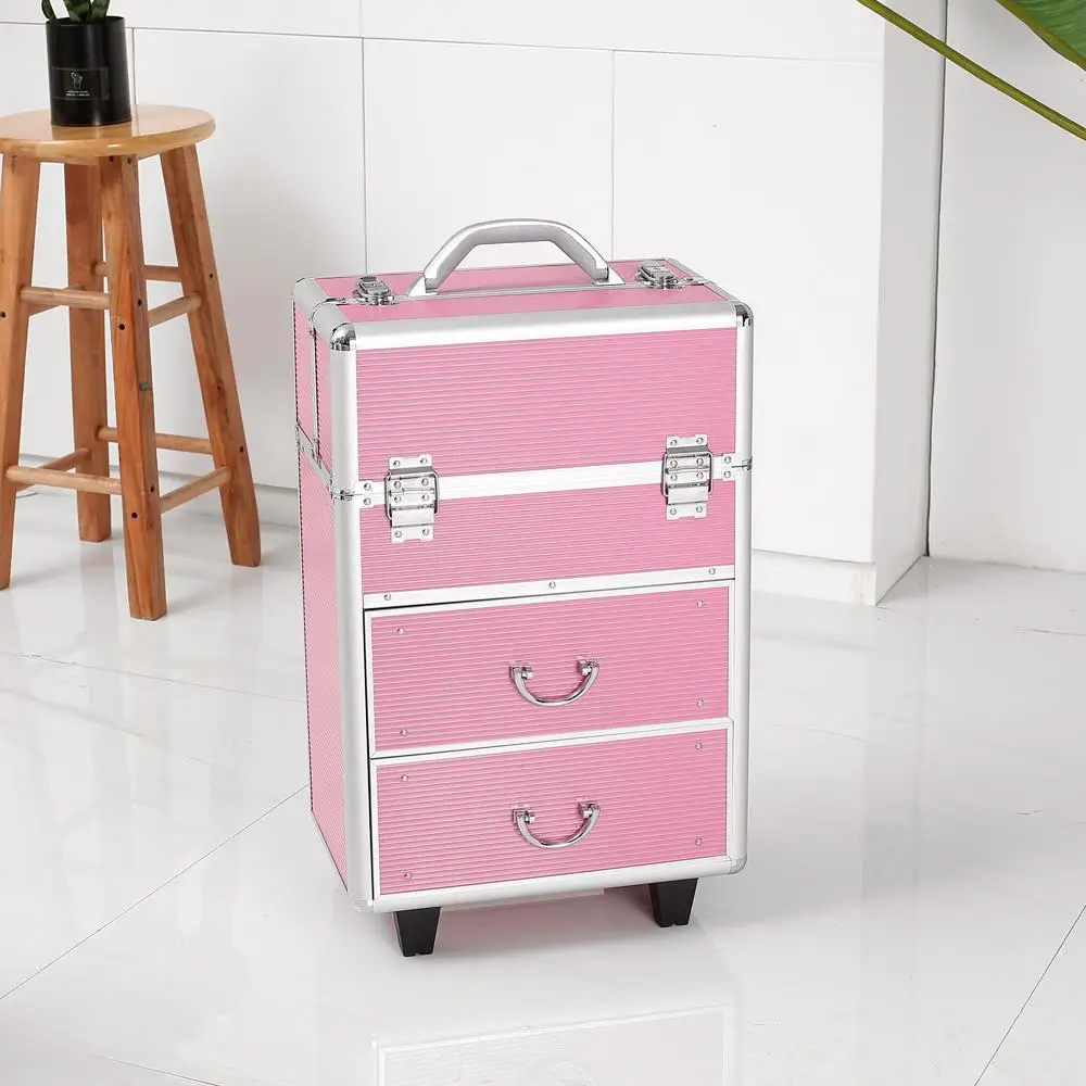 4 Tier Lockable Cosmetic Makeup Train Case With Extendable Trays Pink For Travel Storage Bag,Makeup Bag,Cosmetic Bag,Vacation Organizer,Large Capacity Makeup Organizer Makeup Case, For Lipstick, Brush, Skincare, Mobile Phone, Coin, Small Items, For Home,G