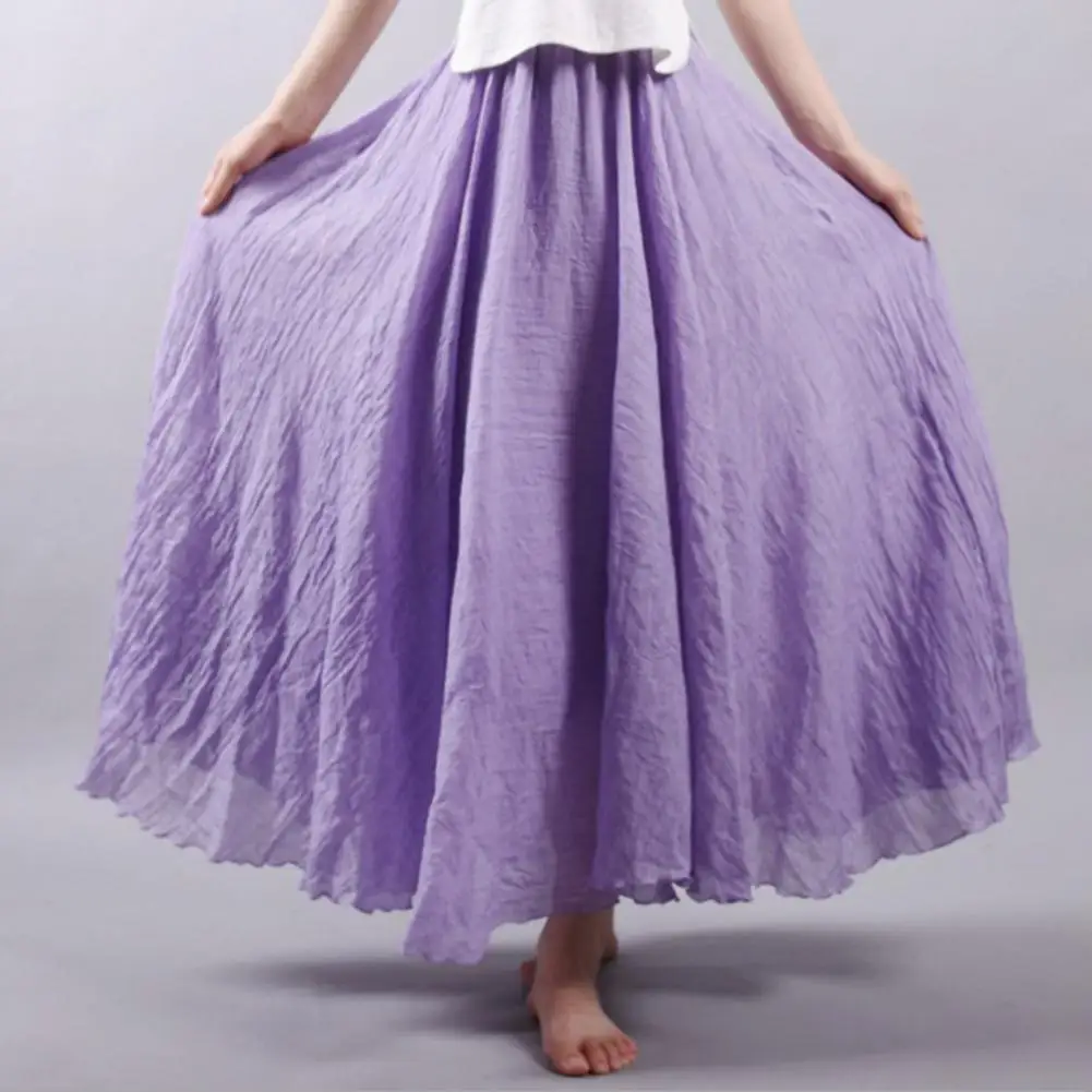 Women Skirt Elastic Waist Bohemian Maxi Skirt with Large Flowy Hem Women's Ethnic Style A-line Streetwear Long Solid Color Skirt