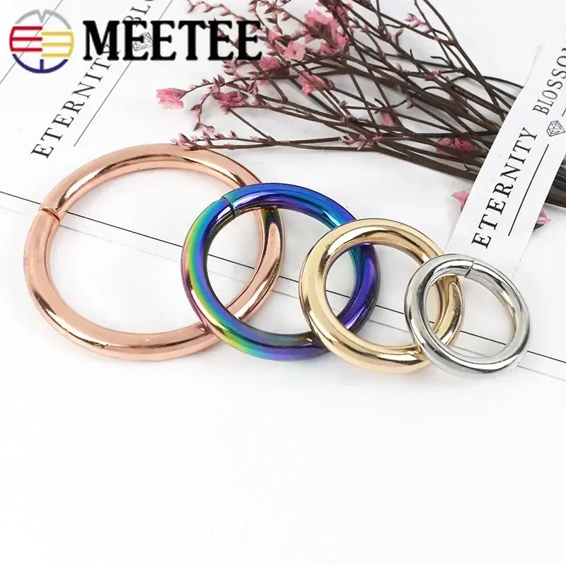 30Pcs Meetee 12-50mm O Rings Metal Buckles for Bag Dog Collar Webbing Loop Claps Belt Buckle Chain Hooks DIY Bags Accessories