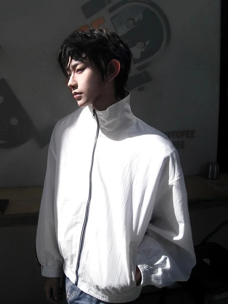 

White Stand Collar Sun Protection Clothing Men's Lightweight Qui Dry Ice Silk Outdoor Hiking Sport Top UPF50+ Faionable L...