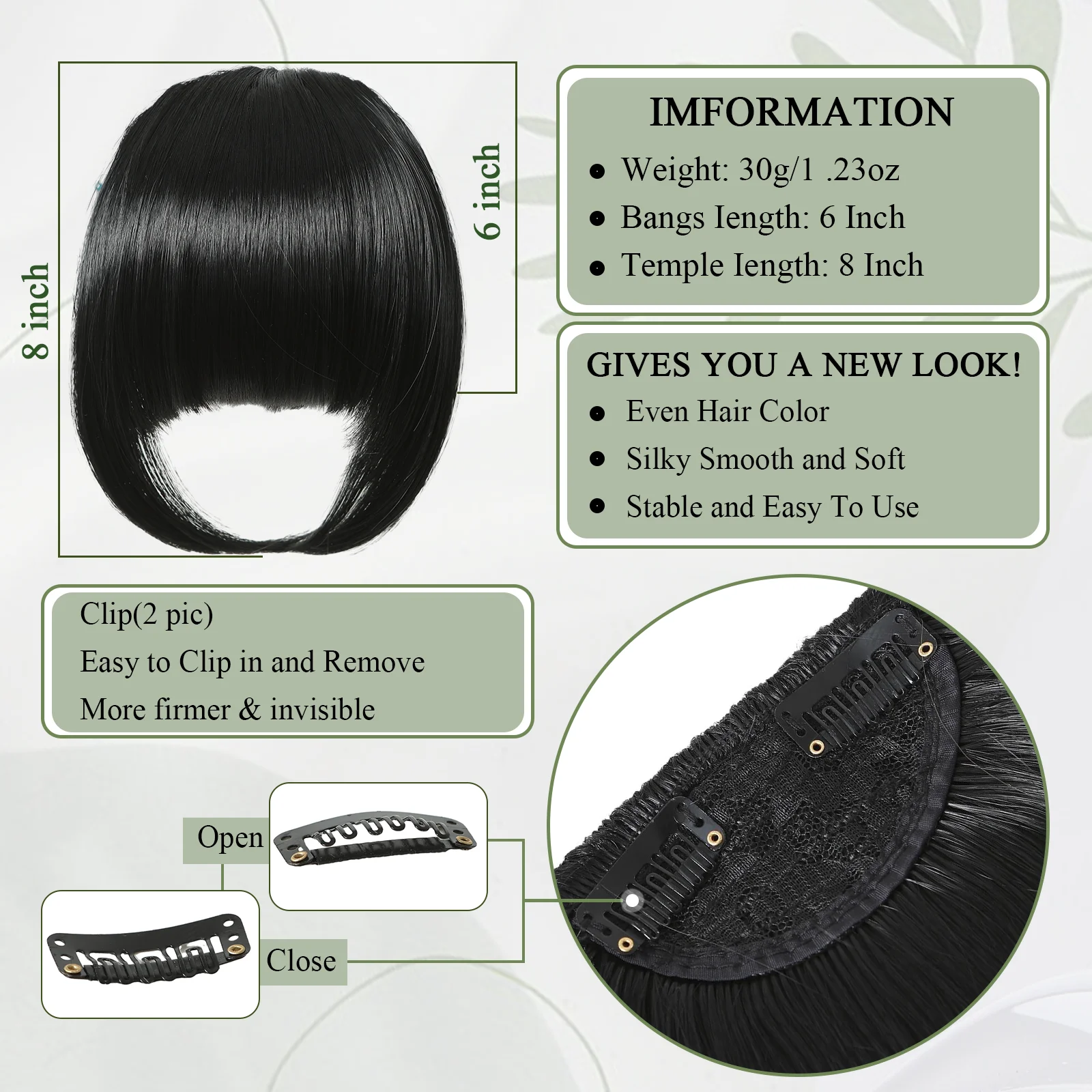 Clip in Bangs Black Bangs Synthetic Fringe with Temples Hairpieces for Women Clip on Natural Hair Extensions Daily Party Fringe