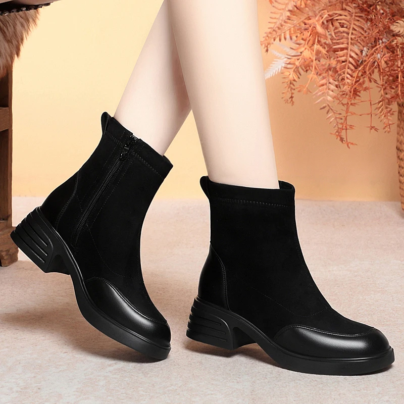 DIMANU المرأة حذاء من الجلد 2025 جديد الصوف الطبيعي الدافئة المرأة أحذية الثلوج حجم كبير الشتاء أحذية بوت قصيرة #3