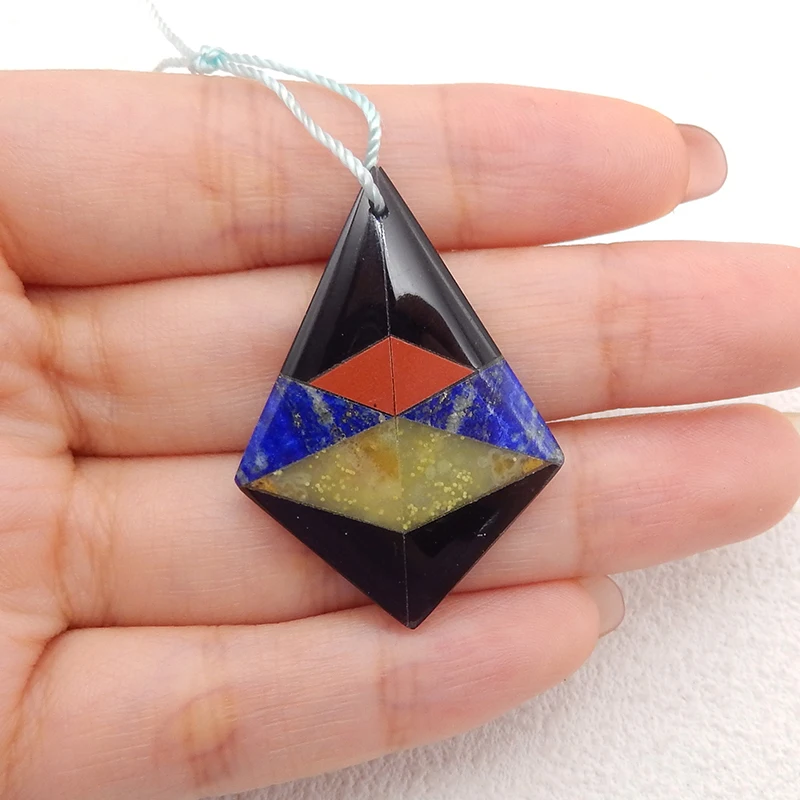 

Intarsia Bead- Obsidian, Red River Jasper, Lapis Lazuli and Yellow Opal Bead ,Pendant for Necklace, DIY Jewelry