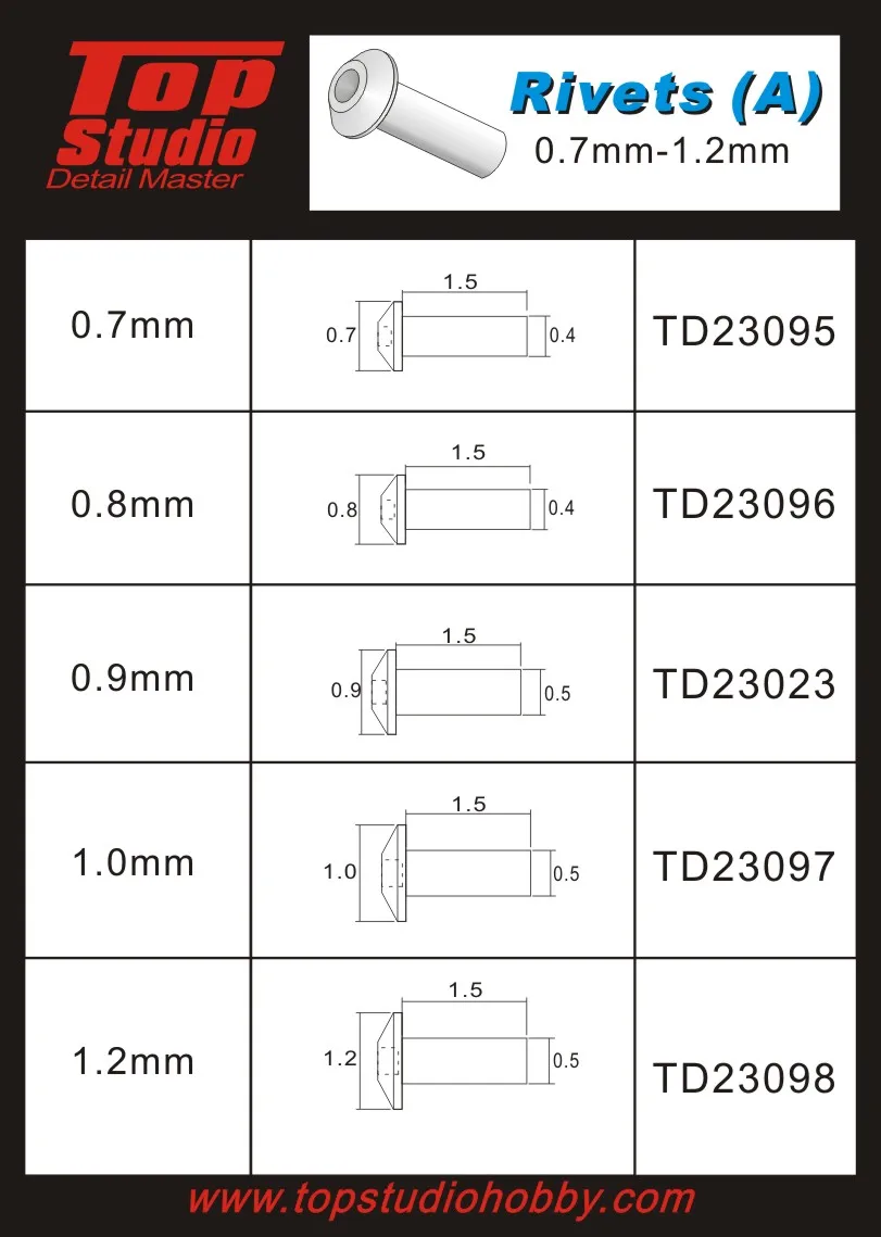 モデルアクセサリーの変更と組み立て,トップスタジオ,20リベット,td23095,0.7mm