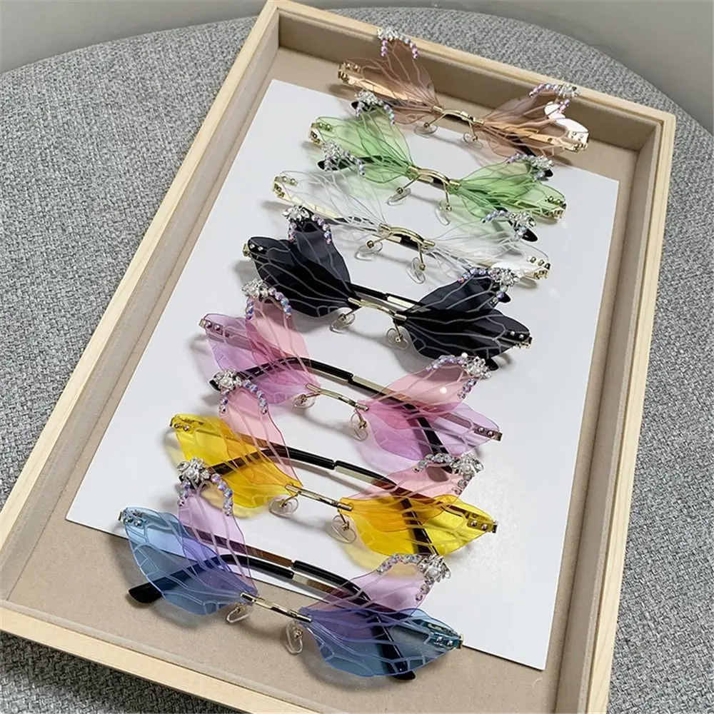 Women's Fashion Party Irregular Eyewear Diamond Sun Glasses Bling Shades Dragonfly Wing Sunglasses