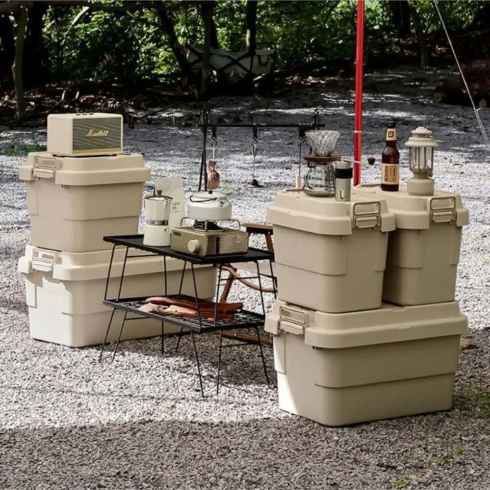 Camping Storage Box 60l Vehicle Use Large Storage Box Outdoor Travel Trunk Large Capacity Storage Organizer Simple Camping Table