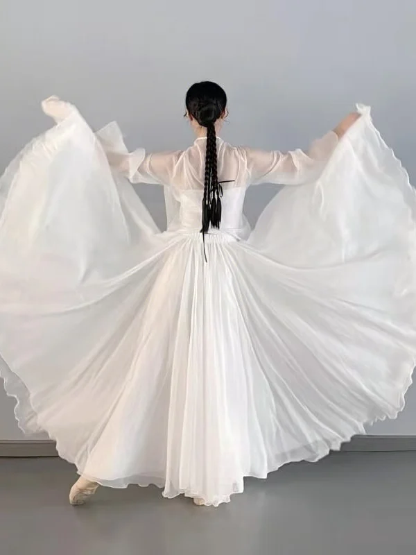 Elegant White Dance Costume with Skirt And Pants for Women Classical Dance Performance Outfit Dreamy Flowing Skirt Stage Costume
