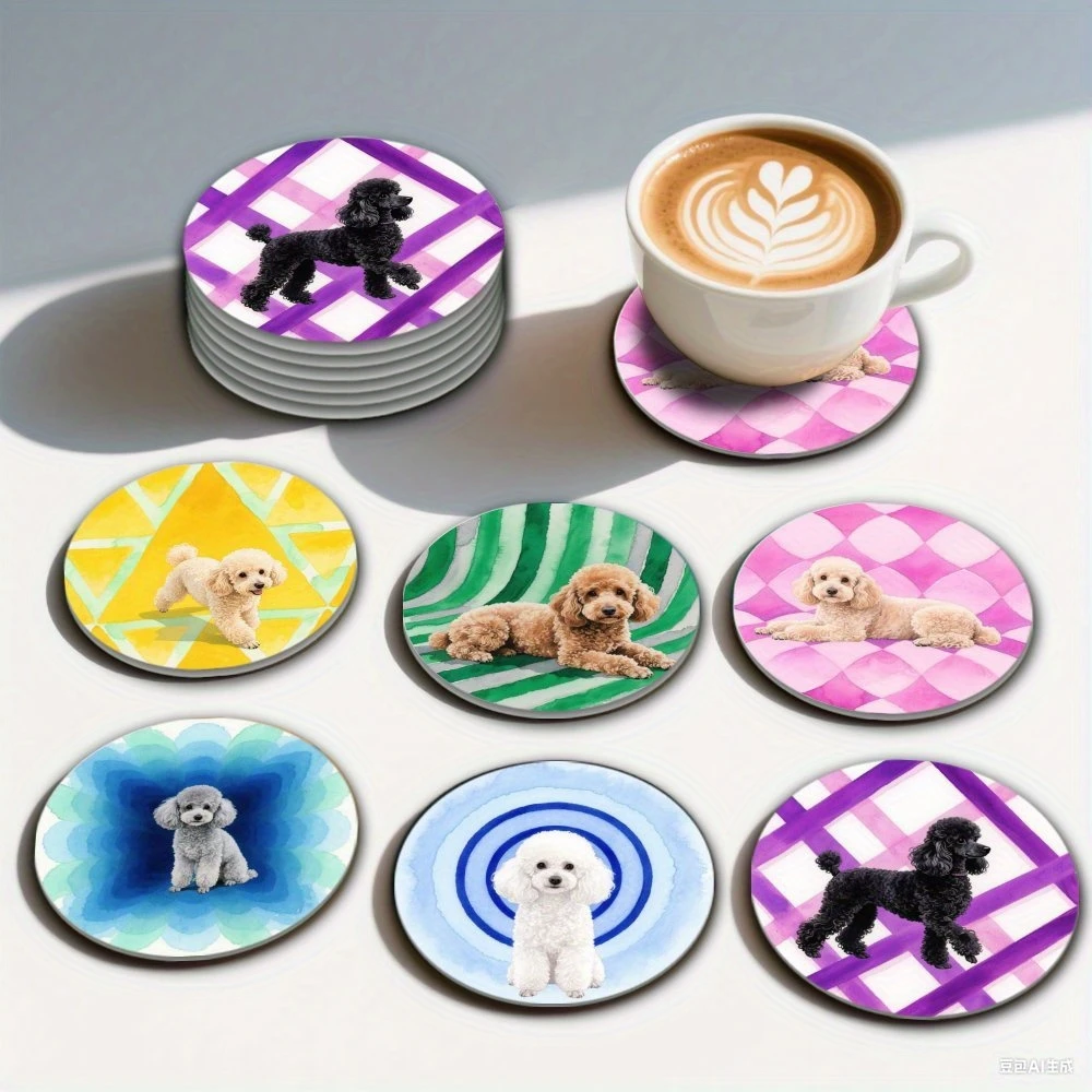 2D Cartoon Bichon Frise Poodle Dog Wooden Coaster Heat-resistant Fun Colour Printing Cup Mat Table Decor Cafes Restaurants Gifts view 4