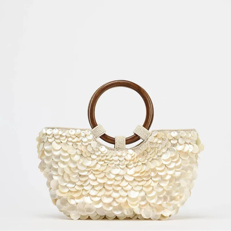 2025 primavera nuevo bolso de mujer con incrustaciones nacaradas industria pesada bolso cruzado de media luna bolso de mano con cuentas de concha
