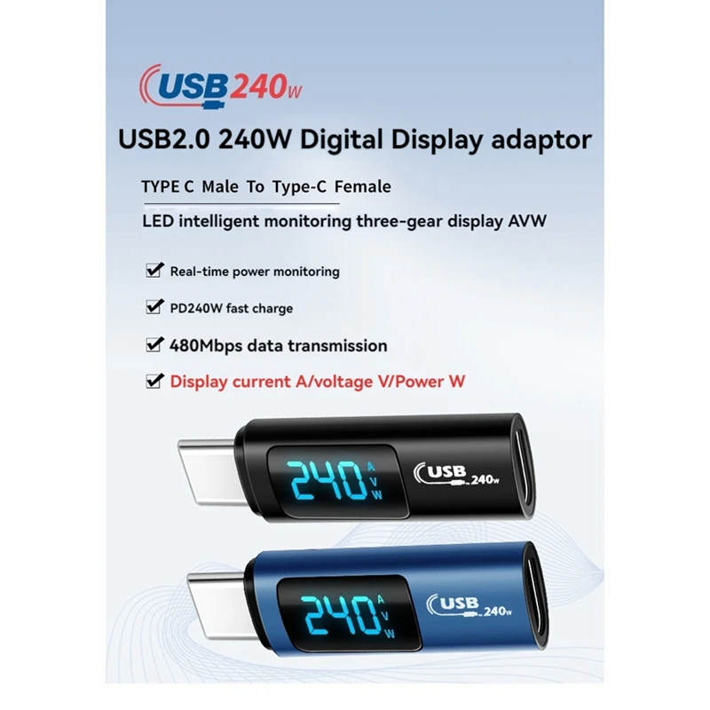 USB 2.0 Display OTG Adapter 240W Digital Display Type-C Adapter OTG High Speed 40Gbps Fast Charging Adapter