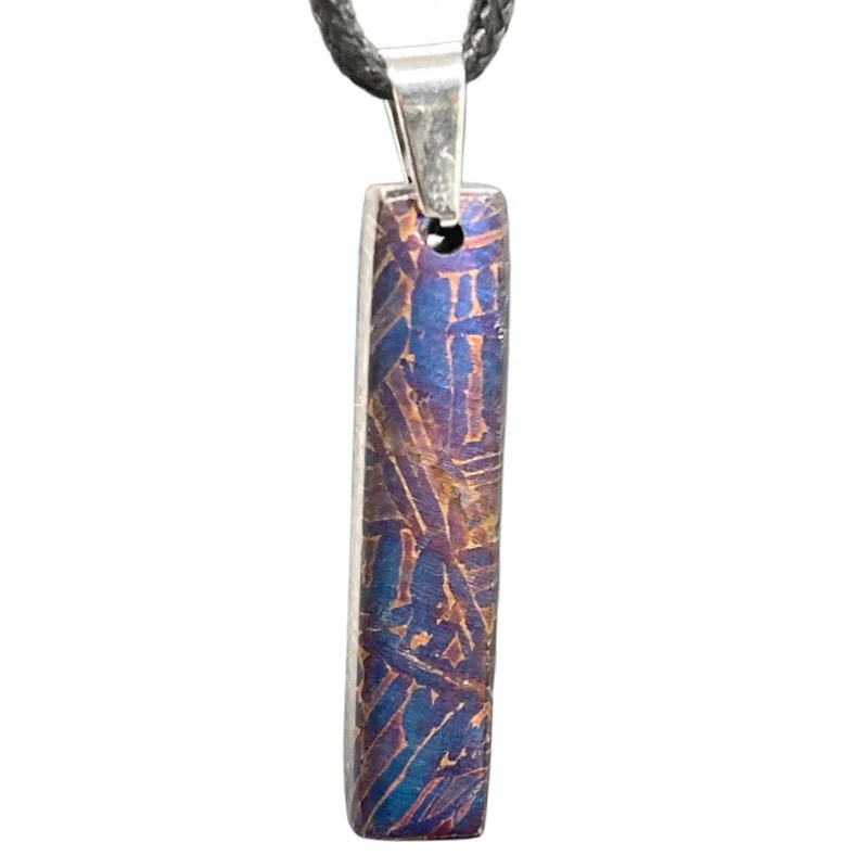 Muonionalusta Meteorite Necklace Rectangle High Temperature Colored Pendant Genuine Iron Meteorite Collectible Jewelry LK556