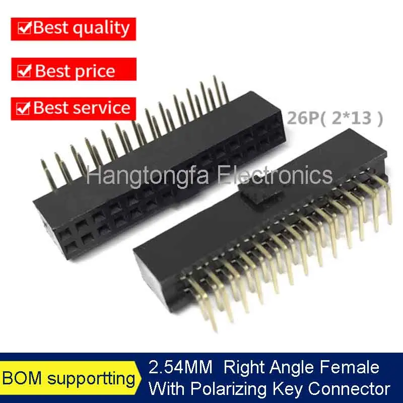 10pcs 2.54mm Pitch Female Header Strip 6/10/14/16/20/26/34/40/50 Pin Right Angle  Polarizing Key Connector 6P 10P 40P 50P